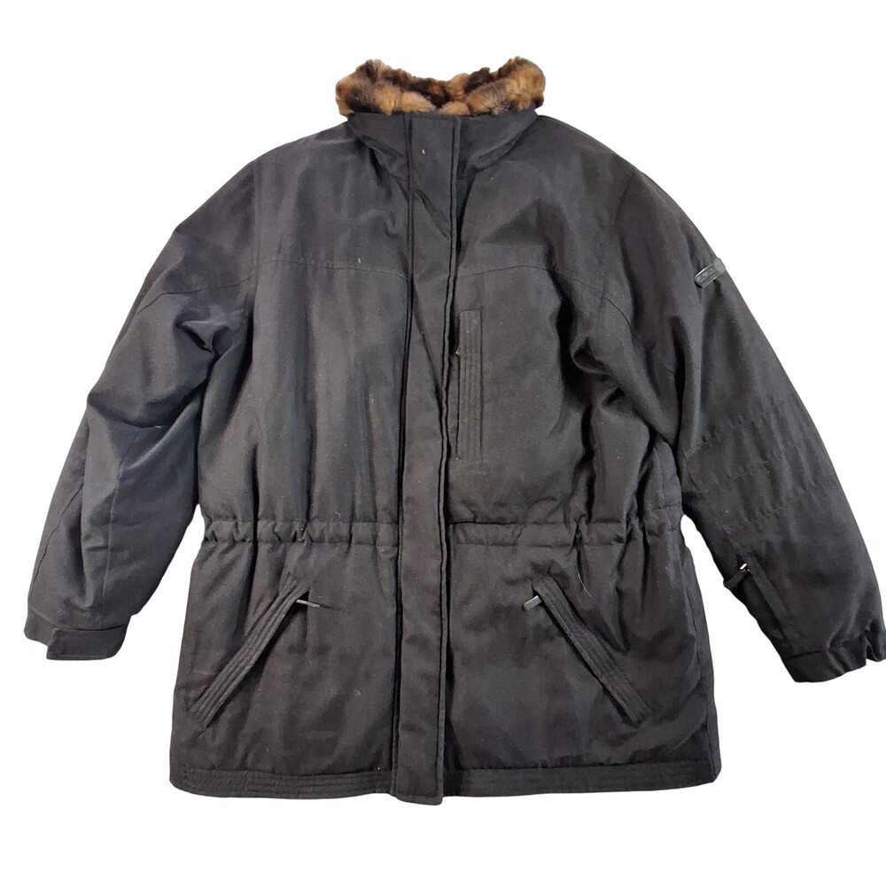 Lauren Ralph Lauren Winter Coat Womens Small Black Full Zip Faux Fur Lined Down